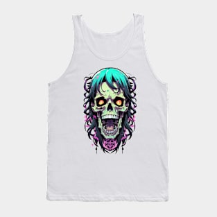 Long Haired Skull Zombie Illustration Tank Top